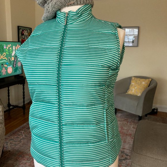 NWOT Diffusion Women's Extra Large XL Green & White Striped Fitted Puffer Vest - Picture 7 of 12
